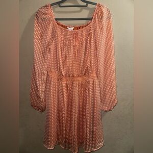 LC Lauren Conrad Peach Gingham Long Sleeve Dress